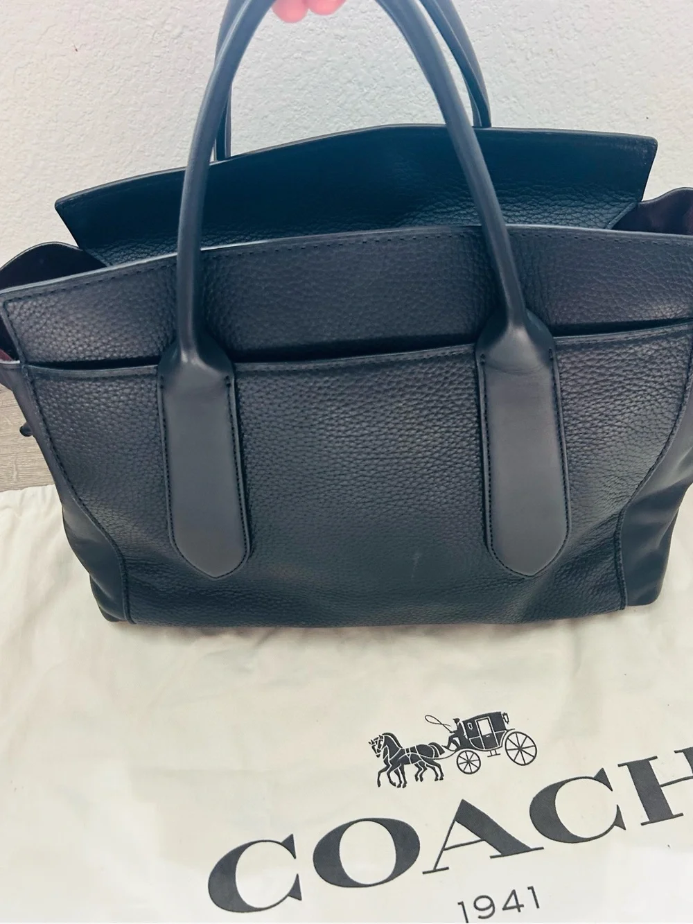 Coach Black Leather Tote with Signature Tag